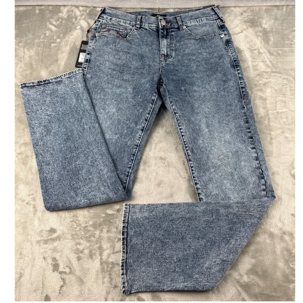 True Religion Jeans Mens 34 Ricky Big T NF Blue Acid Wash Red Stitch NEW